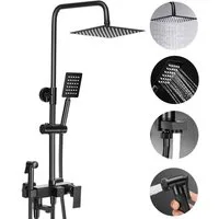 LOVONLIVE Duschsystem Edelstahl Duschstange Set Messing Wasserhahn Duschset, 4 Strahlart(en), Thermostat Duschstangen Edelstahl Duscharmaturen Set Wassersparend