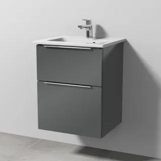 Sanipa 3way Keramik-Set Venticello Keramik-Waschtisch und Unterbau mit 2 Auszügen, Anthrazit-Glanz UF32079