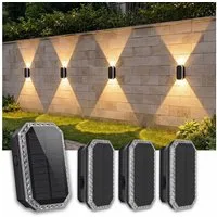 oyajia LED Außen-Wandleuchte Solar Wandleuchte Aussen, Solarlampen Up and Down, 2/4 Stück für Außen, 3 Farben Heller Solarleuchten, LED fest integriert, 3 Farben Heller Solarleuchten, Solarlampen für Außen Wand und Gartenzaun, für Hauswand, Terrasse
