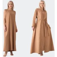 fashionshowcase Unterkleid Damen Set mit Kimono – elegant, lang, Modest Fashion & Layer Look (Kleid mit Kimono, 2-tlg., 2-teiliges Set) Luftiger Tragekomfort, hochwertiger Look