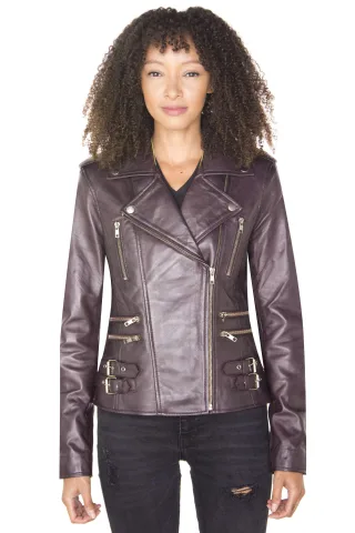 Damen Leder Vintage Brando Bikerjacke-Orlando