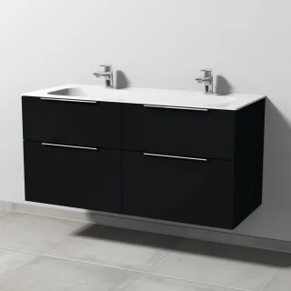 Sanipa 3way Keramik-Set Finion Keramik-Doppelwaschtisch und Unterbau mit 4 Auszügen, Schwarz-Matt UF40408