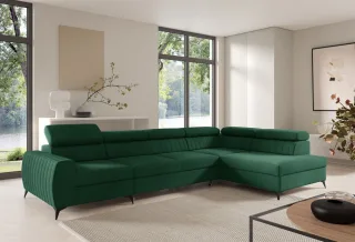 Ecksofa Schlafsofa Sofa TORONTO XL Stoff Element Dunkelgrün Ottomane Rechts