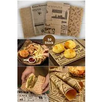Jungengel Backpapier Vintage 50x Stück Hamburgerpapier Einschlagpapier Fettdicht 26x36 cm, Original-Holzzellstoff, Lebensmittelkomform, Vintage & Retro