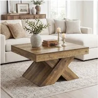 Tribesigns Couchtisch 80 cm Wohnzimmertisch aus Holz mit X-Gestell, rustikaler Beistelltisch