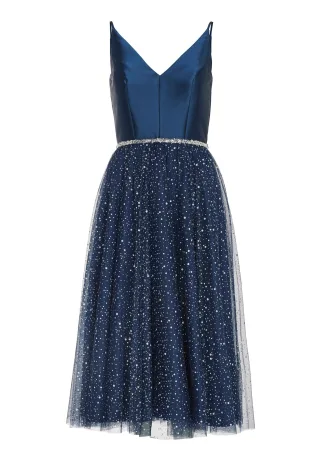 SWING - Cocktailkleid mit bedrucktem Tüllrock navy - Gr. - 42
