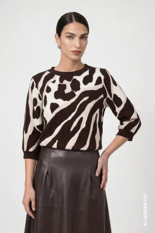monari - Strickpullover mit Leo-Tiger-Mustermischung black coffee gemustert - Gr. - 44