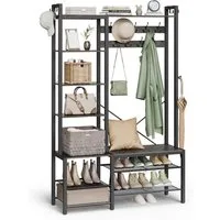 VASAGLE Garderobenständer Garderobe, Garderobenständer, mit Schuhbank, Haken, 5 Regalebenen aus Spanplatten