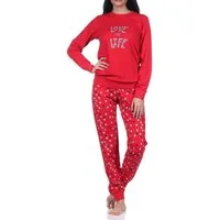 Normann Pyjama Normann Damen langarm Schlafanzug mit Bündchen in Herz Punkte Optik