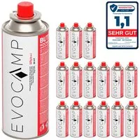 EVOCAMP Gaskartusche 16x Butankartuschen Typ MSF-1a 227g mit Bajonettventil, Zubehör für Campingkocher, Gasheizung, Gefahrgut: UN2037 - Klasse 2
