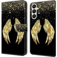CLM-Tech Handytasche für Samsung Galaxy A56 5G Hülle aus PU-Leder Klapphülle (goldene Flügel, Handyhülle mit Standfunktion - Wallet Flip Case inklusive Kartenfächer), Cover mit Magnetverschluss Samsung Galaxy A56 5G Schutzhülle