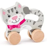 Woodyland Lernspielzeug Holz Schiebetier Katze/ Pull Along Cat, mit Griff und Rädern, mit Griff und Rollen