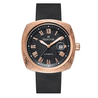 Montre automatique Heritor Davenport avec boîtier gravé et bracelet en cuir avec date