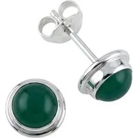 mantraroma Paar Ohrstecker SARALA rund klein aus 925 Silber mit grünen Onyx (Paar, Paar Ohrringe mit Schmuckbeutel), 925 Sterling Silber Ohrringe für Damen
