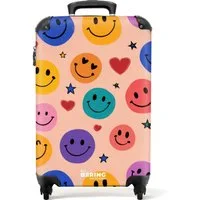 NoBoringSuitcases.com© Kinderkoffer Muster aus bunten Smiley-Gesichtern 55x35x20cm, 4 Rollen, Kinder Koffer Klein, Trolley Handgepäck, Reisekoffer