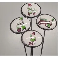 Kaemingk Gartenstecker Gartenstecker Kräuterzwerg Wichtel Emaile L.32 cm 4er Set
