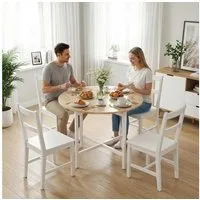 HOMCOM Klapptisch Esstisch Klappbar Naturholz (Esszimmertisch, 1-St., Küchentisch), Runde, klappbare Tischplatte, platzsparend