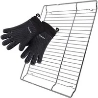 VIOKS Backofenrost Grillgitter Ersatz für Bosch 00577170, Metall / Silikon, 455 x 375 mm + 2 hitzebeständige Grillhandschuhe für Backofen