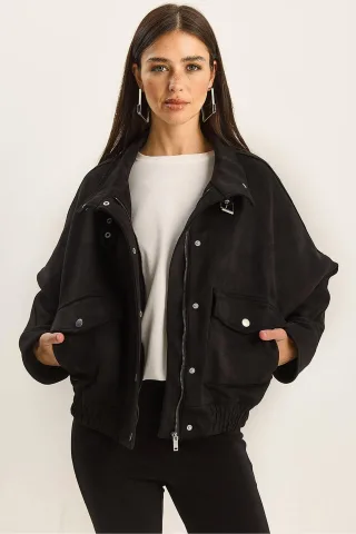 Übergroße dicke Gabardine-Jacke mit Reißverschlussverschluss