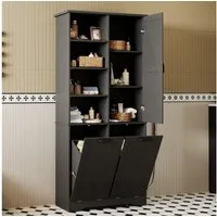 Flieks Badkommode Badezimmerschrank mit doppelter Wäschekorb und 7 Fächern (B78/T35/H172,7 cm, 1 St., Wäscheschrank mit verstellbaren Einlegeböden, Volllackierung), Hochschrank mit 2 Klappen feuchtigkeitsbeständig Holzschrank Schwarz