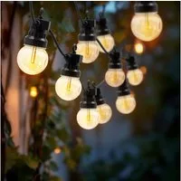 Spetebo LED-Lichterkette Außen Lichterkette 20 LED Glühbirnen mit Timer - 950 cm, 20-flammig, Garten Dekobeleuchtung in warm weiß mit Stecker