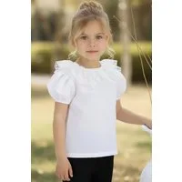 Parla Kids Kurzarmshirt Weißes T-Shirt mit Spitzendetails am Kragen