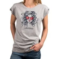 MAKAYA T-Shirt Medusa Damen-Top – Frauenmotiv mit Sonnenbrille & Schlangen (Weiß, Rosa, Hellgrau, 34, 36, 38, 40, 42, 44, 46, 48, 50) Baumwolle