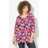 Ulla Popken Sweatshirt Shirt Blätter A-Linie V-Ausschnitt 3/4-Arm