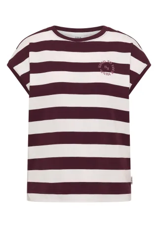CECIL - T-Shirt mit Streifen und Printdetail sweet grape red - Gr. - XL