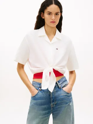 Tommy Jeans (PVH Group) - TJW TIE FRONT LINEN SHIRT Ecru - Gr. - M