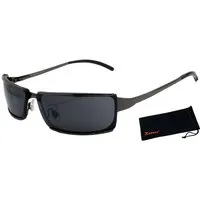 Rennec Sonnenbrille Herren Schmal Rechteckig Metallbrille aus Edelstahl Gläser Schwarz Getönt, Edelstahl Federscharniere