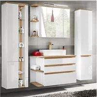 Lomadox Badmöbel-Set CAMPOS-56, (Spar-Set, 4-St), weiß mit Wotaneiche 2 Hochschränke 204/200/50 cm