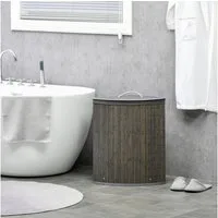 HOMCOM Wäschekorb mit Deckel 55L Laundry Baskets mit Griffen, herausnehmbarer Wäschesack (Wäschetonne, 1 St., Wäschesammler), für Waschküche Badezimmer Schlafzimmer Grau