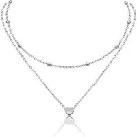 LuxusKollektion Herzkette Damen Layered Kette Silber Rosegold Gold Multilayer Halskette Herz
