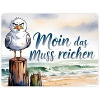 speecheese Metallschild Möwe Aquarell Moin Spruch Metallschild XXL in 28x38 cm