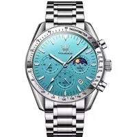 OLEVS Quarzuhr Herren-Armbanduhr – Chronograph, Edelstahl, Türkis Zifferblatt