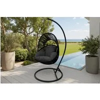 riess-ambiente Hängesessel AIR ROPE anthrazit/schwarz - inkl. Kissen, In- & Outdoor, mit Gestell (Einzelartikel, 1-St), Geflecht-Hängestuhl - ideal für Balkon, Terrasse, Garten & Wohnbereich