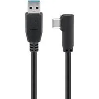 USB 3.2 Gen 1 Kabel, USB-A Stecker > USB-C Stecker 90° schwarz, 1 Meter, rechts / links abgewinkelt