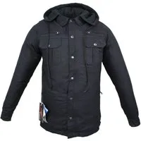 Alpha Speeds Motorradjacke Flanell-Holzfäller Motorrad KEV ARAMID Lumber-Biker Hemd PRO Schwarz (Wasserdicht & Winddicht & Atmungsaktiv + wasserdichte Reißverschlüsse) mit abnehmbare Kapuze & Innenjacke, All Season, inklusive Protektoren