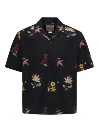 only & sons - Hemd mit Blumenstickerei - Onsedward schwarz - Gr. - L