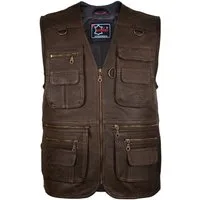 MDM Lederweste Herren Outdoor Jagd Lederweste in Brau Velour Leder Freizeit Lederweste aus Lammnappaleder mit vielen Taschen