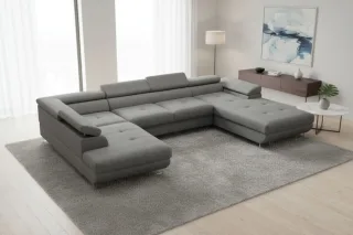 Wohnlandschaft Schlafsofa GIANLUCA in Stoff Gerra Grau Ottomane 105 cm Rechts