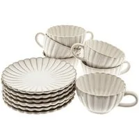 Almina Kaffeeservice Bloomy Kaffeetassen-Set mit Untertellern 220 ml aus Porzellan - 12-tlg (12-tlg), Porzellan, 12 Teile