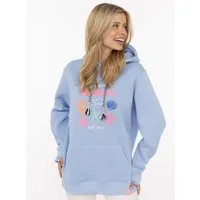 Zwillingsherz Hoodie "Beach Club" Muschel-Motiv, Kapuze mit bunter Kordel, Kängurutasche