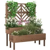 COSTWAY Hochbeet, mit Rankgitter, Spalier, Blumenkasten, aus Tannenholz, für Garten