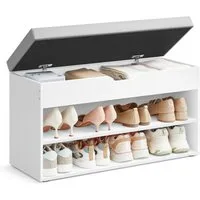 VASAGLE Schuhbank Sitzbank mit gepolstertem Kissen, Schuhregal mit 3 Ebenen, platzsparend, vielseitig einsetzbar, für Flur, Wohnzimmer