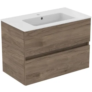 Ideal Standard Möbelpaket Eurovit+ m.WT 81cm Weiss u.Schrank 80cm 2 Ausz. Nussbaum geflammt, R0574Y9 R0574Y9