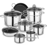 Kopf Topf-Set Josie, Edelstahl (14-tlg), Induktionstöpfe mit Schüttrand, Literskala und Glasdeckel