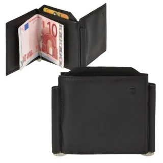 Geldbörse Herren Dollarclip doppelter Geldclip ohne Münzfach Logo – Leder schwarz - Esquire. Die elegante Geldklammer für zwei Währungen und ein extra