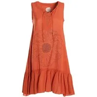 Vishes Tunikakleid Damen Hängerkleid Baumwolle Blumen Lagenlook mit Schnüren Holzperlen Alternative Bekleidung, Ethno, Hippie, Retro Style